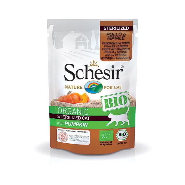 Schesir Cat BIO Organic PIŠČANEC s SVINJINO in BUČKAMI 85g