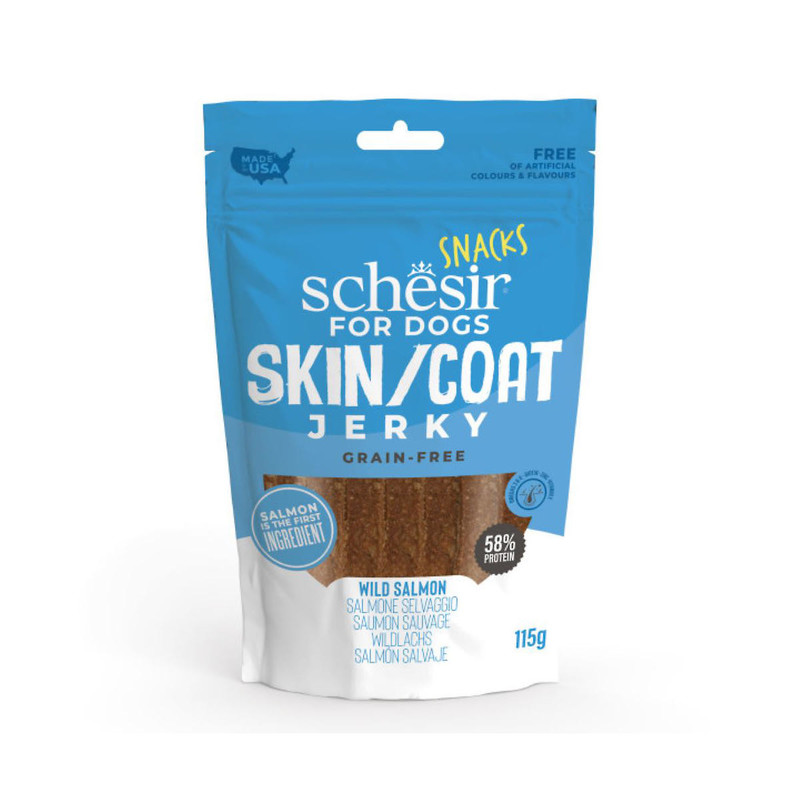 Schesir SNACK Jerky SKIN & COAT losos 115g